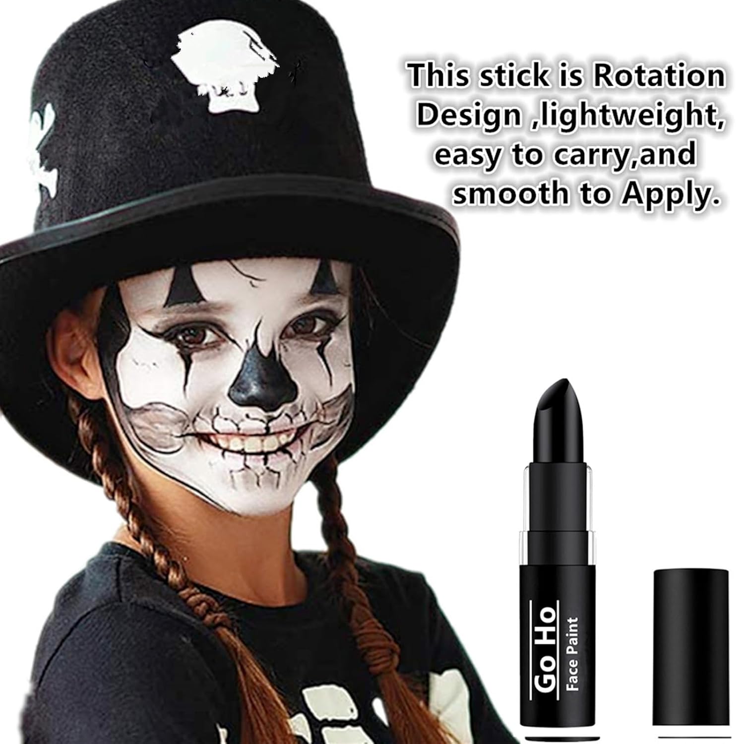 Go Ho Makeup Clown Black Cream-Blendable Stick - Face Body Paint for Professional SFX, Cosplay Costume - Safe Facepaint, Nose & Lip Smacking, Eye Black for Baseball/Football, Sports, Halloween