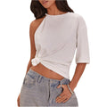 Soly Hux Women'S One Shoulder T Shirt Crew Neck Short Sleeve Tee Dressy Casual Summer Asymmetrical Tops