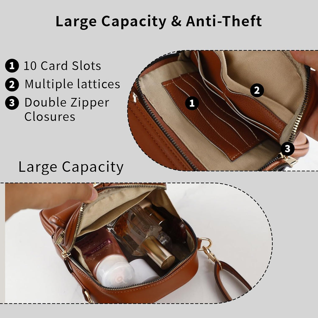Leather Crossbody Bag For Women,Anti-Theft Messenger Bag With Large Capacity,Built-In Purse Card Slots Shoulder Sling Bag