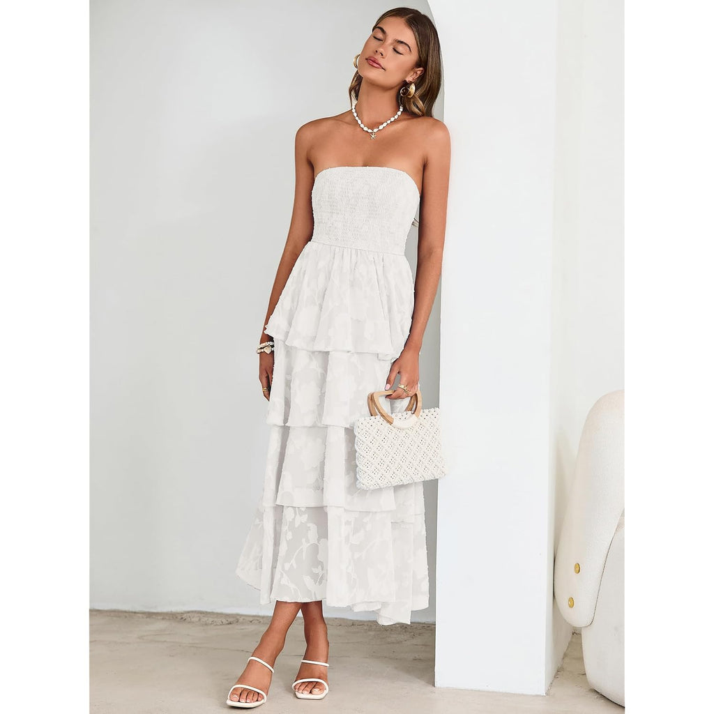 Simplee Womens Summer Strapless Maxi Dress 2026 Boho Floral Off Shoulder Wedding Guest Dresses Tiered Beach Long Sundress