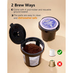 Tastyle Single Serve One Cup Coffee Maker, for K Cups and Grounds, Mini Coffee Maker with Portable Handle, 6 to 12 Oz Brew Size, for Travel, Camping, Office, RV and Dorm, 120V, Black and Gold