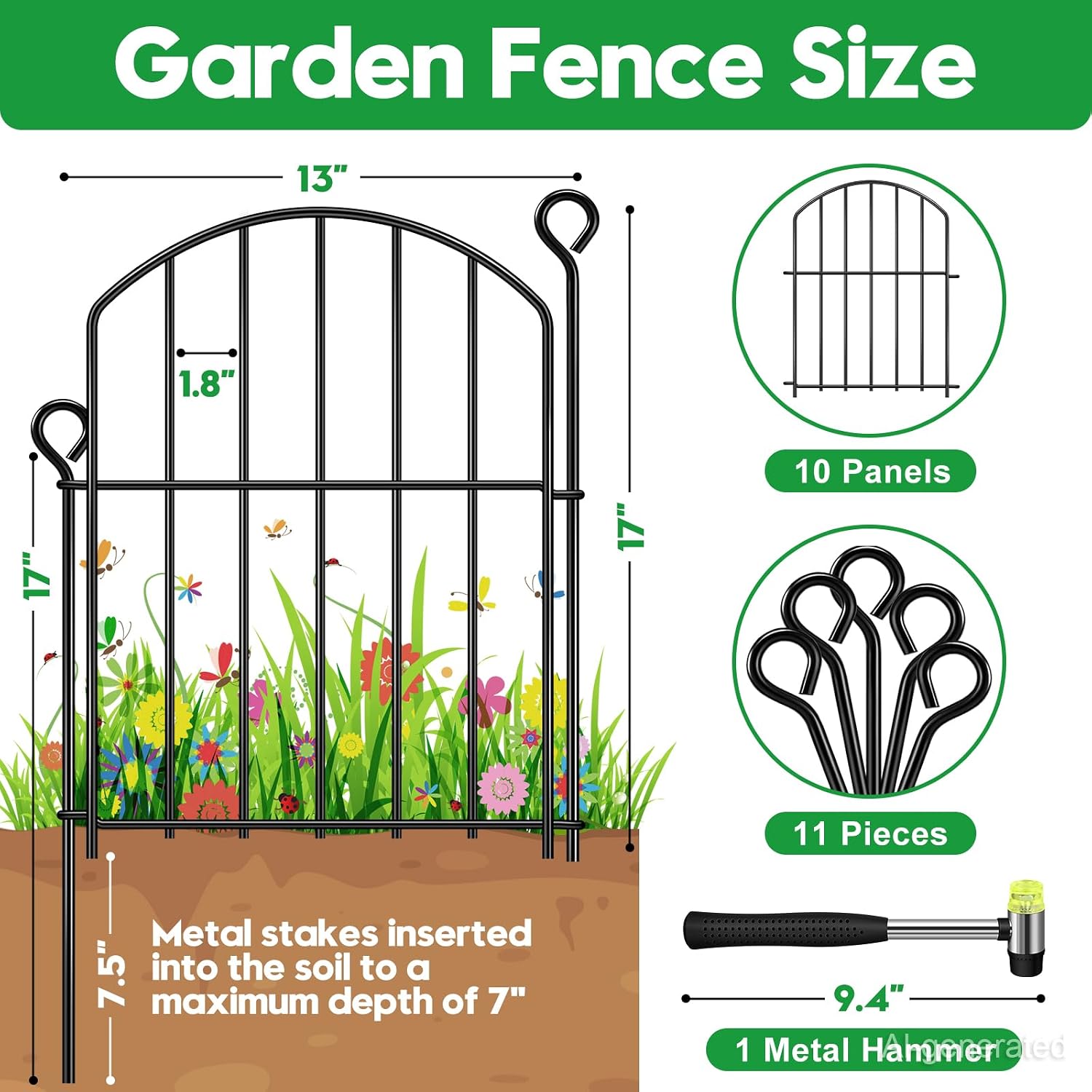 Decorative Garden Fence 17In (H) X10Ft (L),Arched Rustproof Metal No Dig | Small Fence For Dogs & Rabbit,Ornamental Animal Barrier For Flower Beds,Border Panels Fencing For Yard & Patio Outdoor Decor