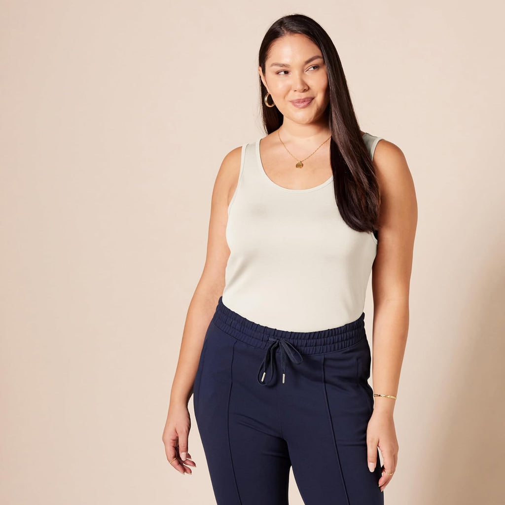 Amazon Essentials Women's Slim-Fit Scoop Neck Tank Top, Pack of 2, Beige/Dusted Pearl, Large
