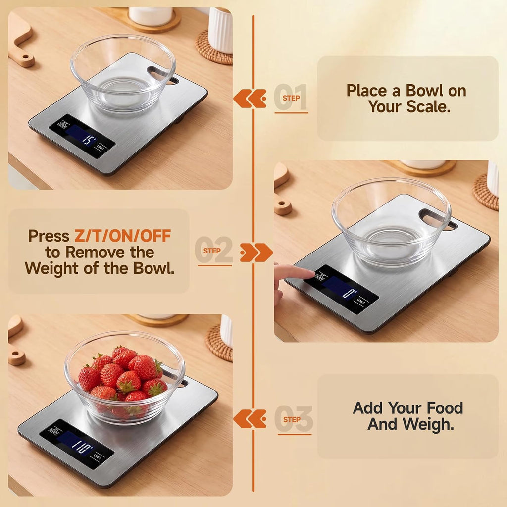 Food Scale, Digital Kitchen Scale With Hanging Loop, 11Lb Baking Scale | 1G Accuracy, G/Oz,Etc.5 Unit Conversion, Tare Function, Fingerprint-Resistant Steel, Suitable For Cooking, Baking ,Meal Prep