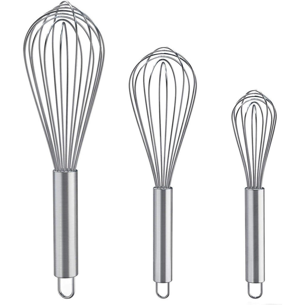 Whisks For Cooking, 3 Pack Stainless Steel Whisk For Blending, Whisking, Beating And Stirring, Enhanced Version Balloon Wire Whisk Set, 8"+10"+12"