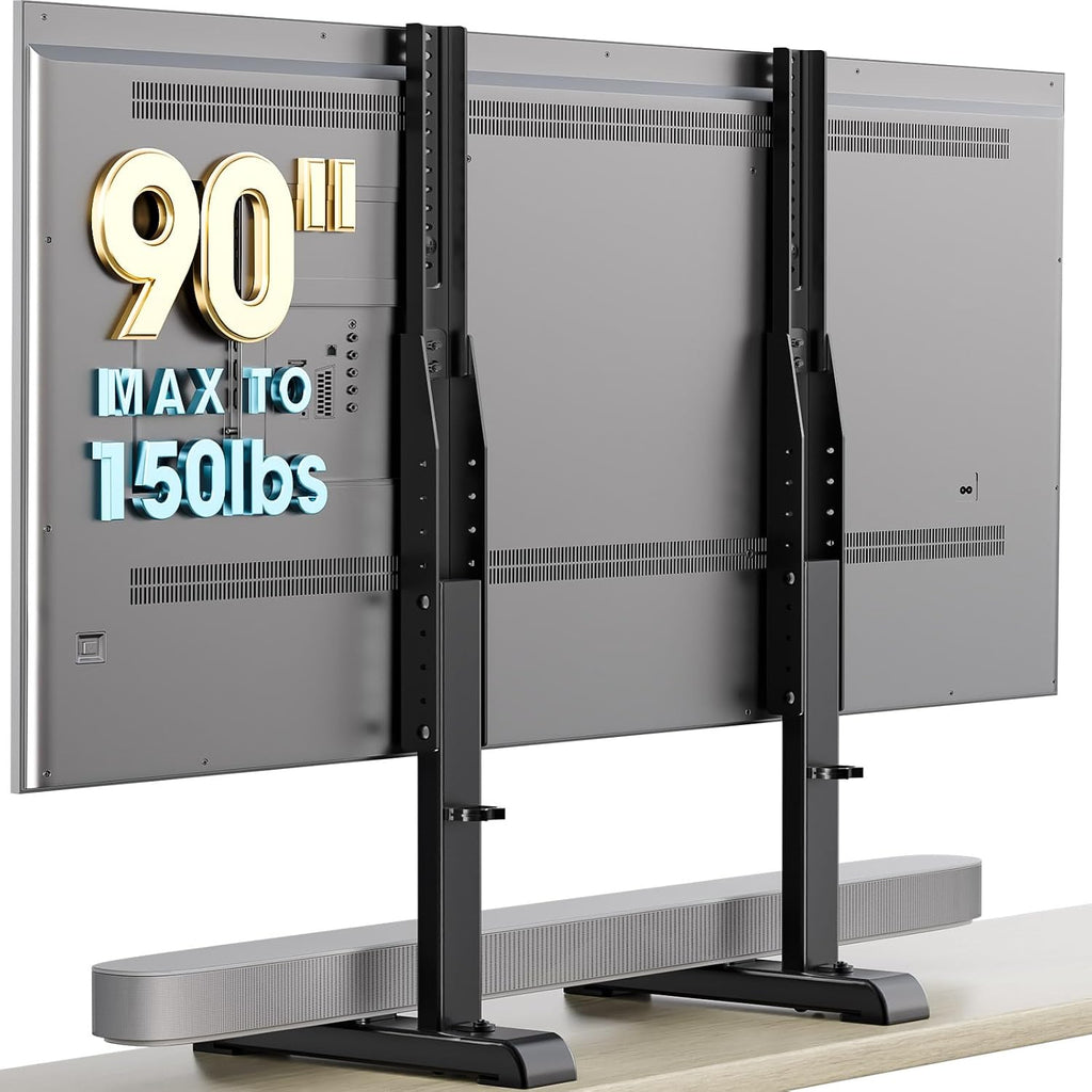 Table Top Tv Stand With Height Adjustable Tv Legs Replacement For Most 37-86 Inch Flat Curved Tvs,Steel Tv Base Feet Holds Up To 150 Lbs With Cable Management, Max Vesa 800X600Mm Black