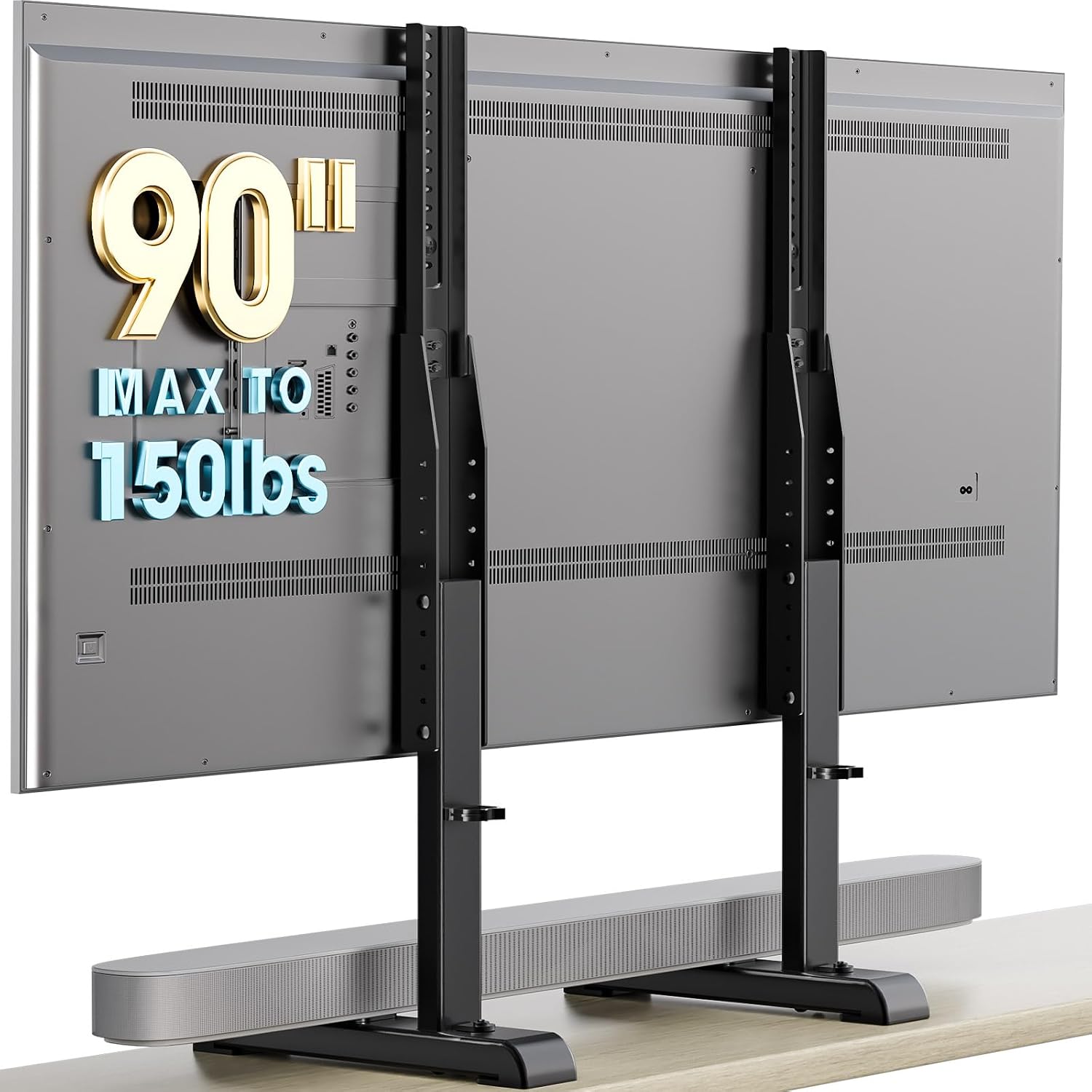 Table Top Tv Stand With Height Adjustable Tv Legs Replacement For Most 37-86 Inch Flat Curved Tvs,Steel Tv Base Feet Holds Up To 150 Lbs With Cable Management, Max Vesa 800X600Mm Black