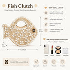 Fish Purse Clutch Straw Woven Fish Shaped Handbag Small Fun Bag Mini Novelty Tote For Women Summer Spring Beach