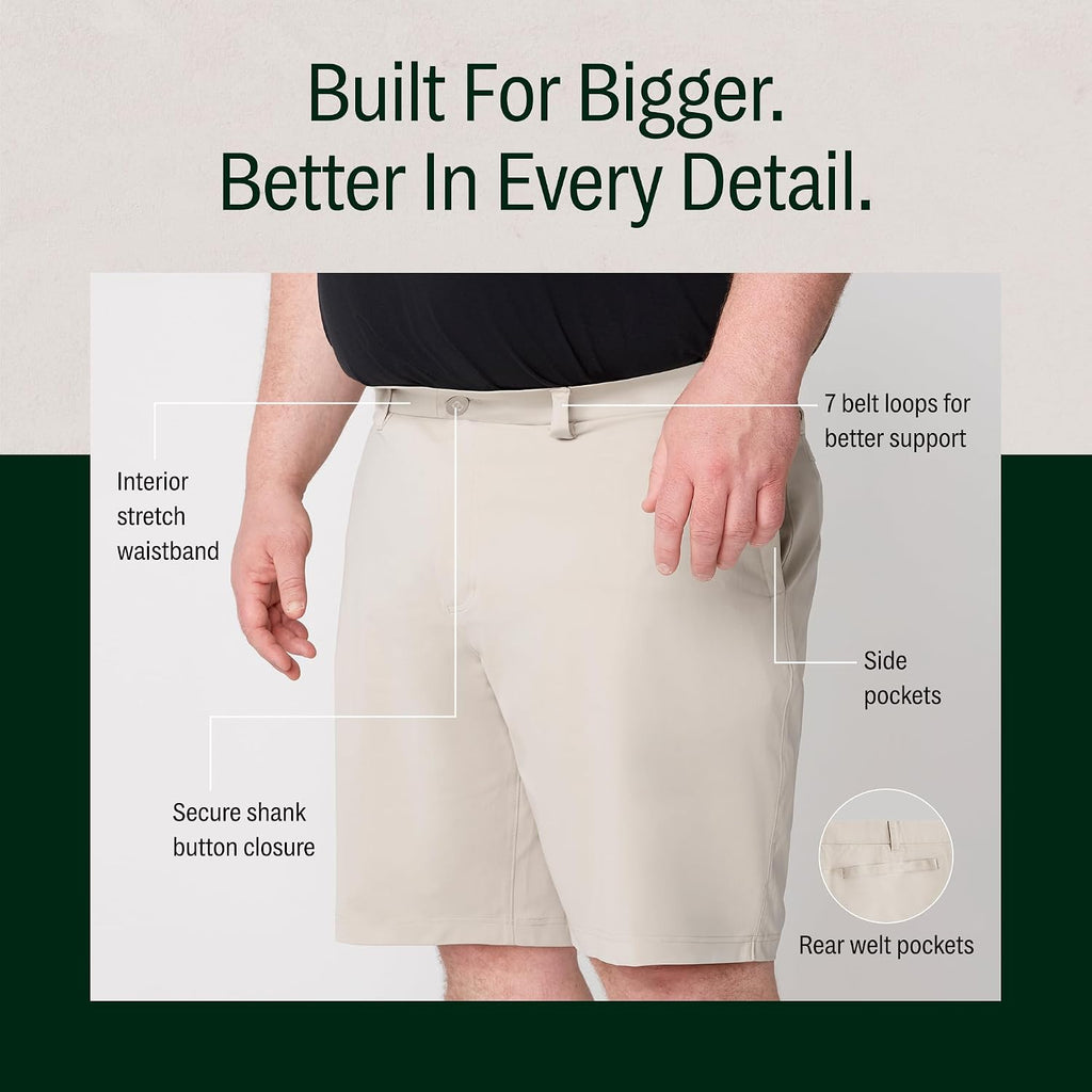 Strongsize Big And Tall 10" Chino Shorts For Men – Interior Stretch Waistband And Button Closure – Up To Size 60