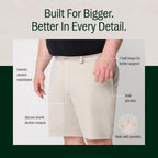 Strongsize Big And Tall 10" Chino Shorts For Men – Interior Stretch Waistband And Button Closure – Up To Size 60