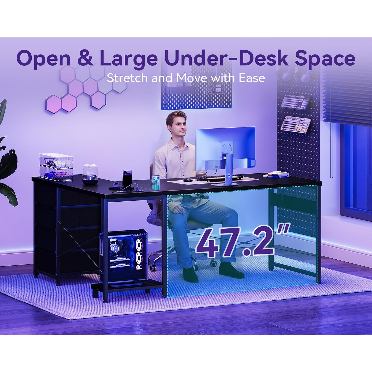 Aodk L Shaped Gaming Desk With 4 Drawers, 61" Reversible Home Office Desks With Power Outlets, L Shaped Computer Desk With Usb Charging Port And Host Stand, Corner Desk, Easy To Assemble, Black