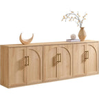 Arched Door Sideboard Buffet Cabinet Set Of 3, Natural Oak | Modular, Multi-Compartment Storage, Adjustable Shelf, Soft Close Hinges, Freestanding, For Dining Room, Living Room