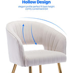 Modern Velvet Desk Chair Accent Armchair Upholstered Tufted Chairs Dining Chairs, Tufted Vanity Chair Side Chairs With Gold Metal Legs For Dining Room Living Room Restaurant,1 Pc &Cream