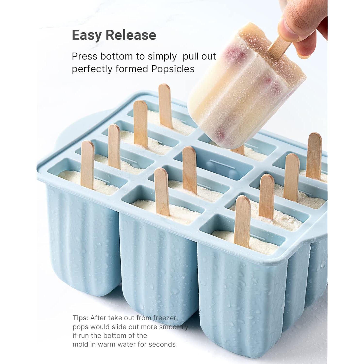 Popsicles Molds, Meetrue 12 Pieces Silicone Popsicle Molds Easy-Release Bpa-Free Popsicle Maker Molds Ice Pop Molds Homemade Popsicle Ice Pop Maker With 50Pcs Popsicle Sticks+Cleaning Brush