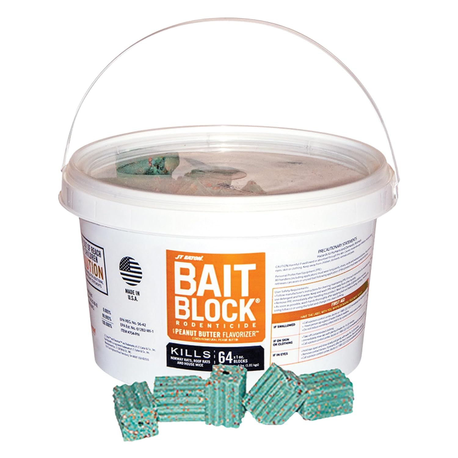 J.T. Eaton 704-Pn Bait Block, Solid, 1 Oz, Pail | 1 Oz Anticoagulant Bait Blocks; Peanut Butter Flavor; For Use In Tamper-Resistant Bait Stations; 4 Lb Pail