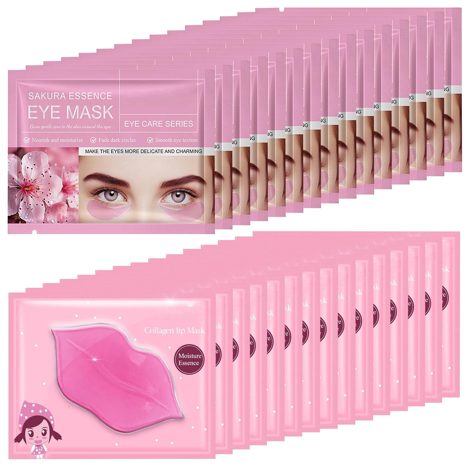30Pcs Lip Mask Under Eye Masks Patches, Crystal Collagen Hydrating Moisturizing Smoothing Lips Care Gel Pads For Puffy Eyes Bags,Dark Circles,Puffiness,Fine Lines,Wrinkles,Anti-Aging Sakura