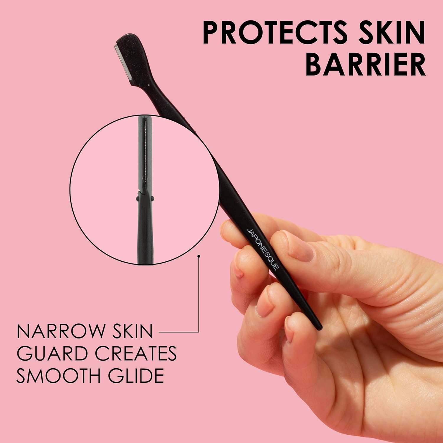 Japonesque Eyebrow Razor with Ultra-Sharp Stainless Steel Blades, for Removal of Facial Hair on Women. Also acts as a Dermaplane Razor to Remove Peach Fuzz & Exfoliate the face -Travel Cap Included