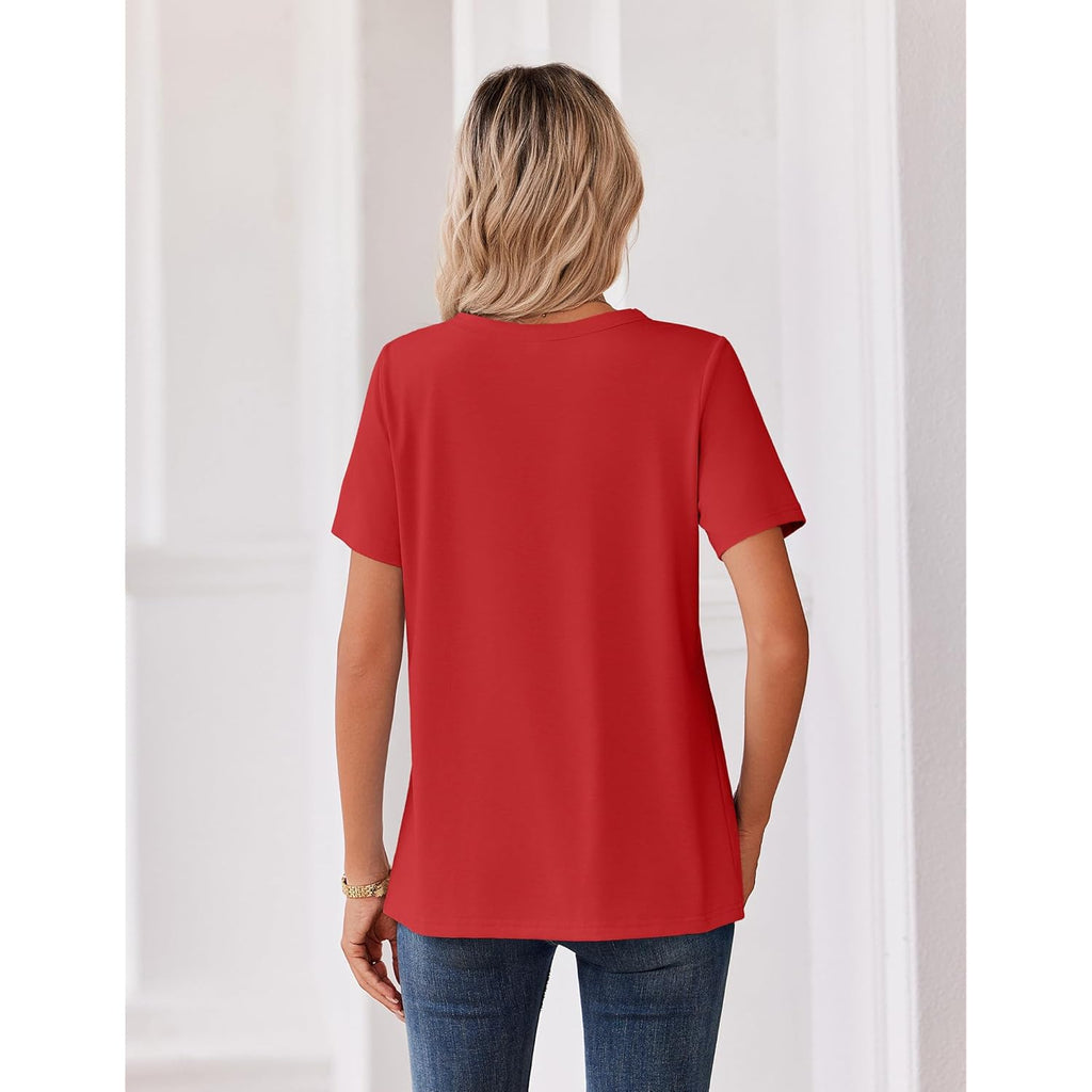 Womens Summer Tops V Neck Short Sleeve Shirts Dressy Casual Blouse Spring Vacation Tshirts Clothes