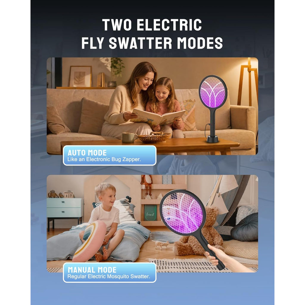 Mosiller Electric Fly Swatter Racket, 4000V Bug Zapper With 1800Mah & Dual Modes, 2 In 1 Rechargeable Purple Mosquito Light Killer With 3-Layer Safety Mesh For Indoor Home Patio Camping Office(1 Pack)