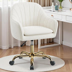 Vanity Chair With Wheels, Comfy Home Office Desk Chairs Adjustable Modern Velvet Makeup Vanity Chairs For Bedroom Living Room-Beige