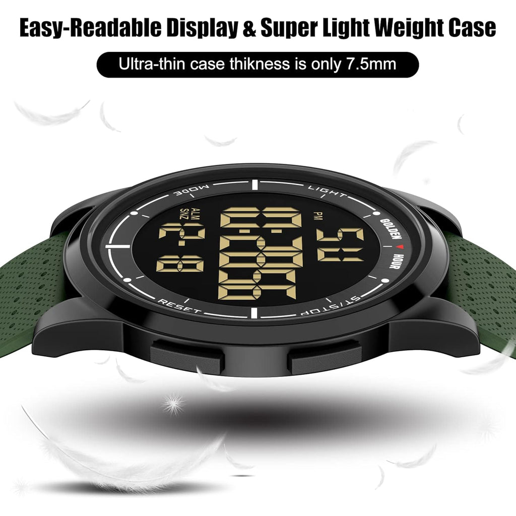 GOLDEN HOUR Ultra-Thin Minimalist Sports Waterproof Digital Watches Men with Wide-Angle Display Rubber Strap Wrist Watch for Men Women