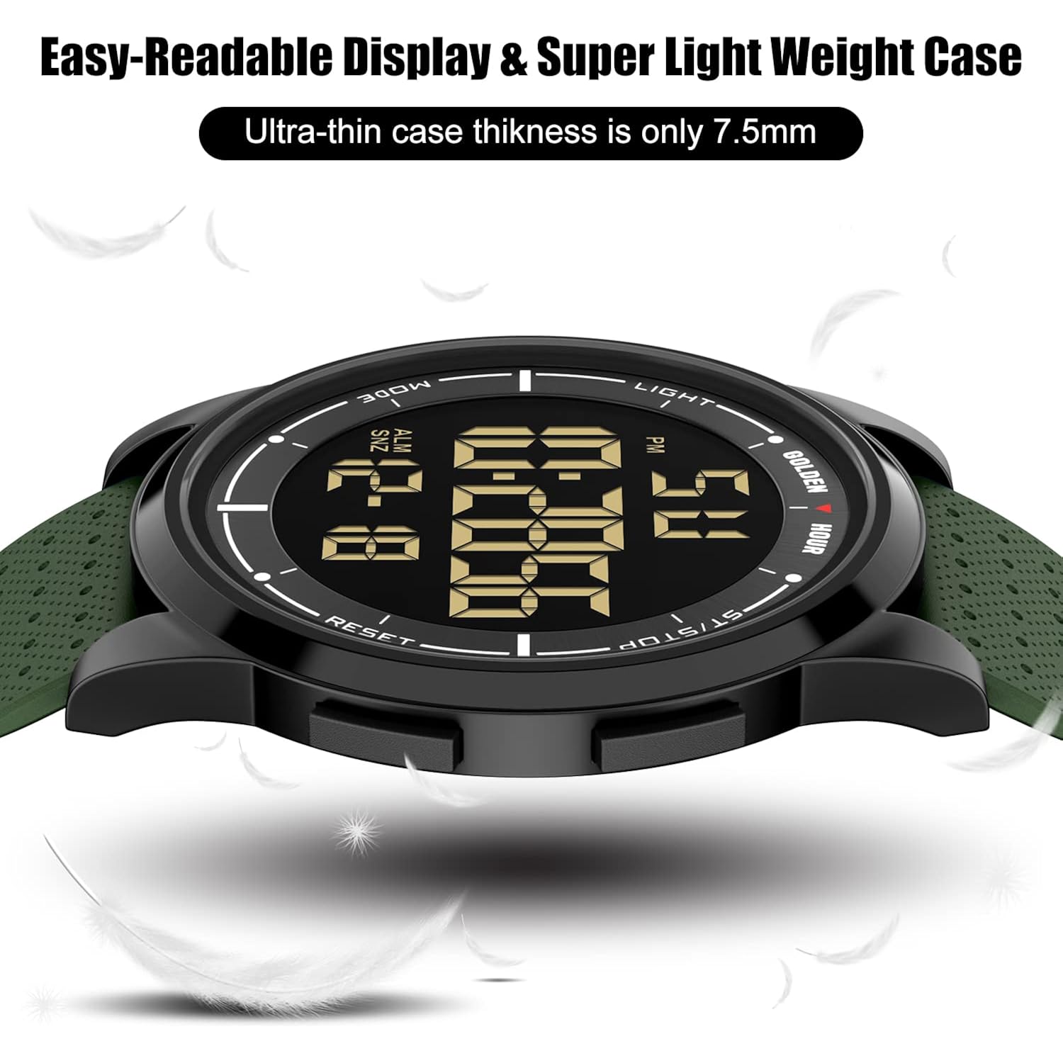 GOLDEN HOUR Ultra-Thin Minimalist Sports Waterproof Digital Watches Men with Wide-Angle Display Rubber Strap Wrist Watch for Men Women