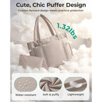 BAGSMART Tote Bag for Women, 2Pc Puffer Tote Bag with Zipper, Quilted Work Tote Teacher Bag Shoulder Handbag | Beach Tote, Diaper Bag Tote, for Travel, Gym, Lightweight, Fit 15.6" Laptop, 21L Medium Tote