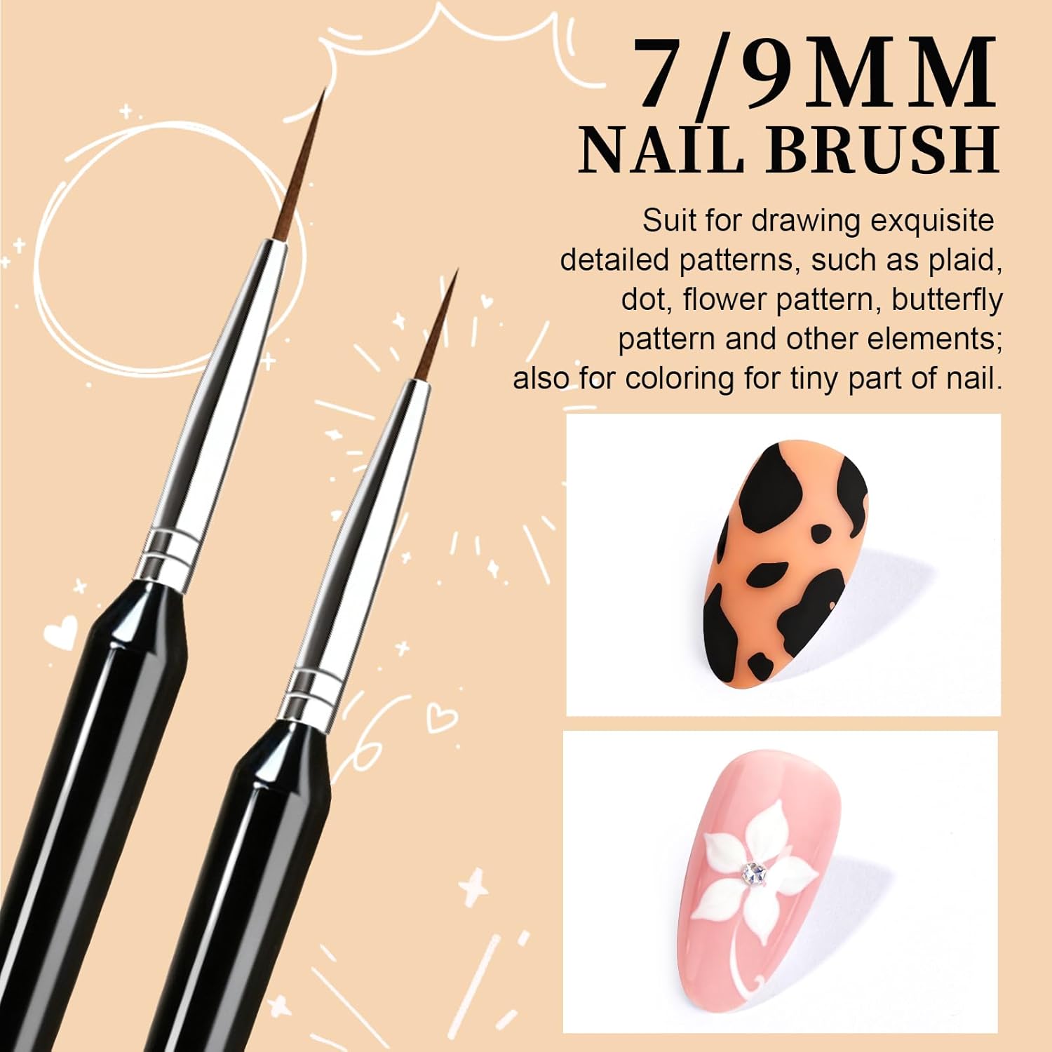 FANDAMEI 20pcs Nail Art Brushes, Liner Brushes For Nails, Nail Liner Brush, Thin Nail Art Brush For Drawing Long Lines, Nail Brush Set, Nail Brushes For Nail Art, Nail Art Tools, 7/9/11/15/20mm, Black