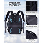Ecohub 17" Small Travel Backpack, United Airlines Personal Item Bag 17X10X9 With 16 Pockets, Water Resistant Rucksacks Fit 15.6" Laptop, Airtag Pocket, Lightweight Casual Daypack, 25L, Black