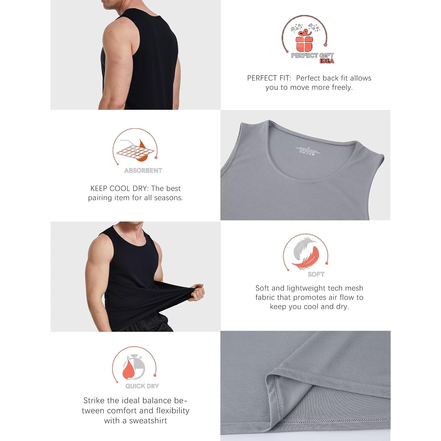 Oygsieg 6 Pack Men'S Quick Dry Workout Tank Tops Breathable Gym Sleeveless Muscle Shirts For Active Men