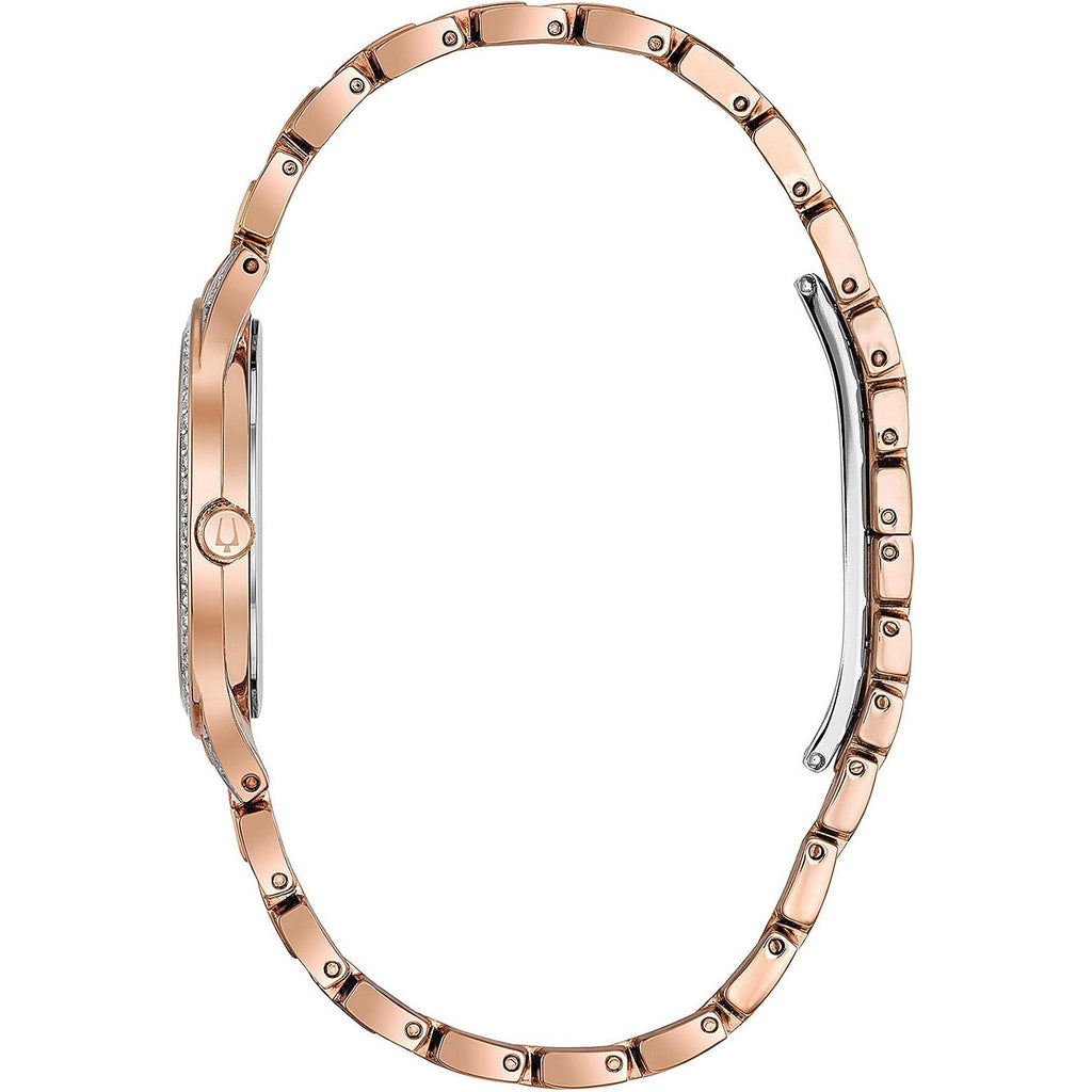 Bulova Ladies' Crystal Phantom Rose Gold Tone Stainless Steel 2-Hand Quartz Watch, 440 Crystals And Pave Dial Style: 98L235