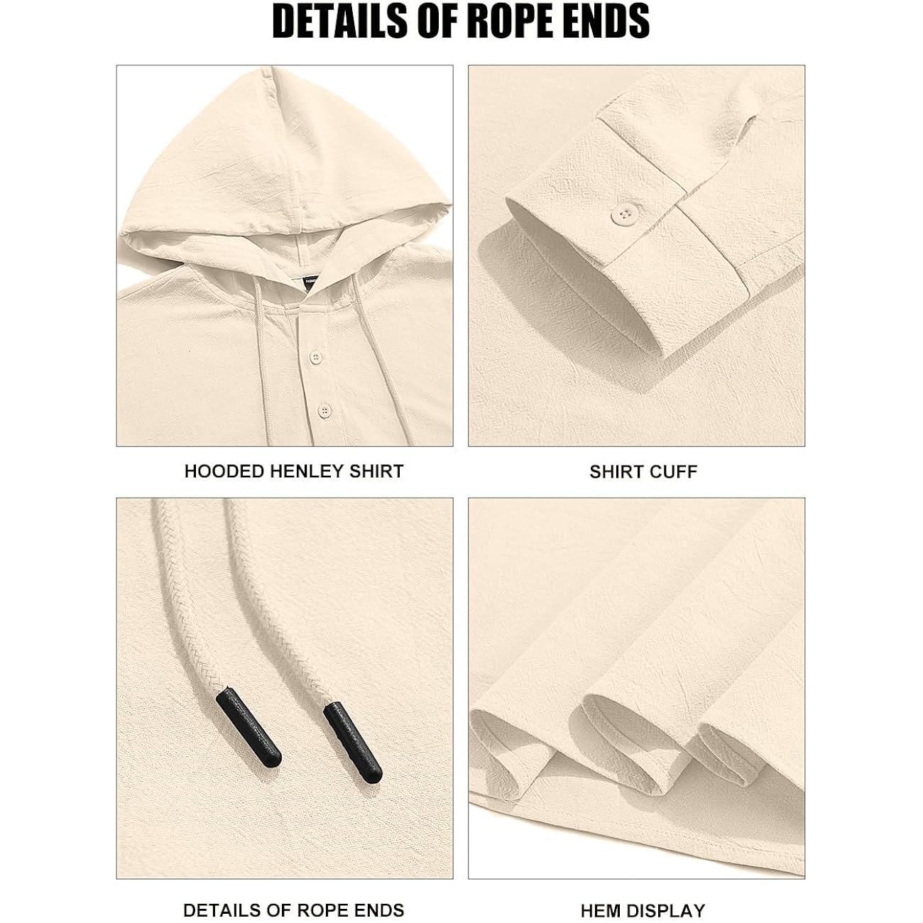 Men'S Cotton Linen Hoodies Casual Hooded Long Sleeve Button Down Shirts Lightweight Casual Hawaiian Beach Sweatshirts