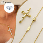 14K Gold Cross Necklace for Women,Gold Filled Sterling Silver Cross Necklace CZ Diamonds Crucifix Pendant Necklaces,Religious Jewelry Gift for Easter Christmas Mother's Day Birthday Daily Wear
