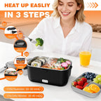 Electric Lunch Box For Adults, 2.8L Double Layer 100W Fast Heated Lunch Box, Heating Food Heater Warmer For Home Office Car Truck Use, Extra Large Lonchera Electrica Portátil 12/24V/110-230V, Black