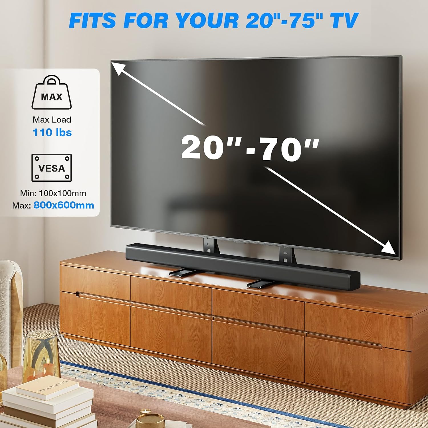 Rfiver Universal Tv Stand For 20-70 Inch Flat Curved Tvs, Height Adjustable Table Top Tv Stand, Tv Feet With Cable Management,Steel Replacement Tv Legs Holds Up To 110 Lbs, Max Vesa 800X600Mm, Black