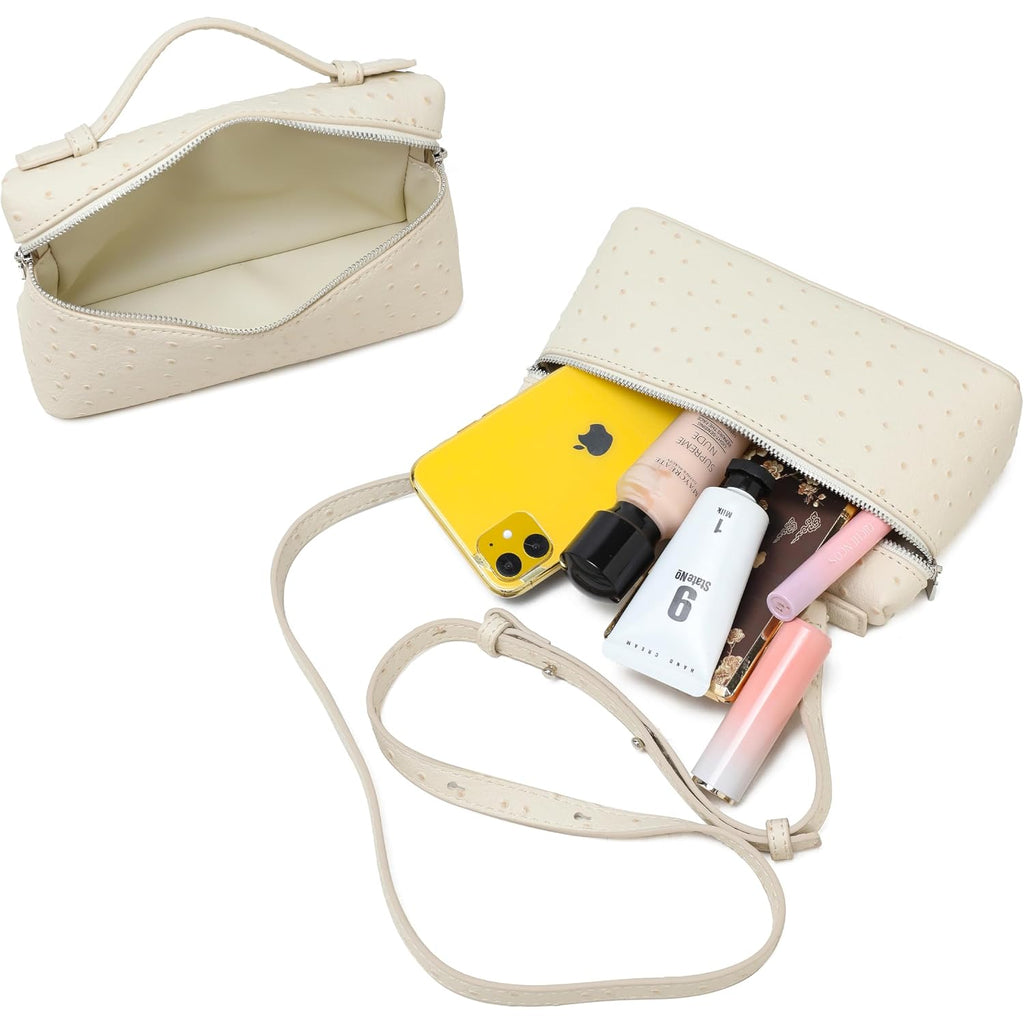 Crossbody Bag For Women Small Top-Handle Pouch Purse Shoulder Handbag Synthetic Ostrich Leather Gold Hardware