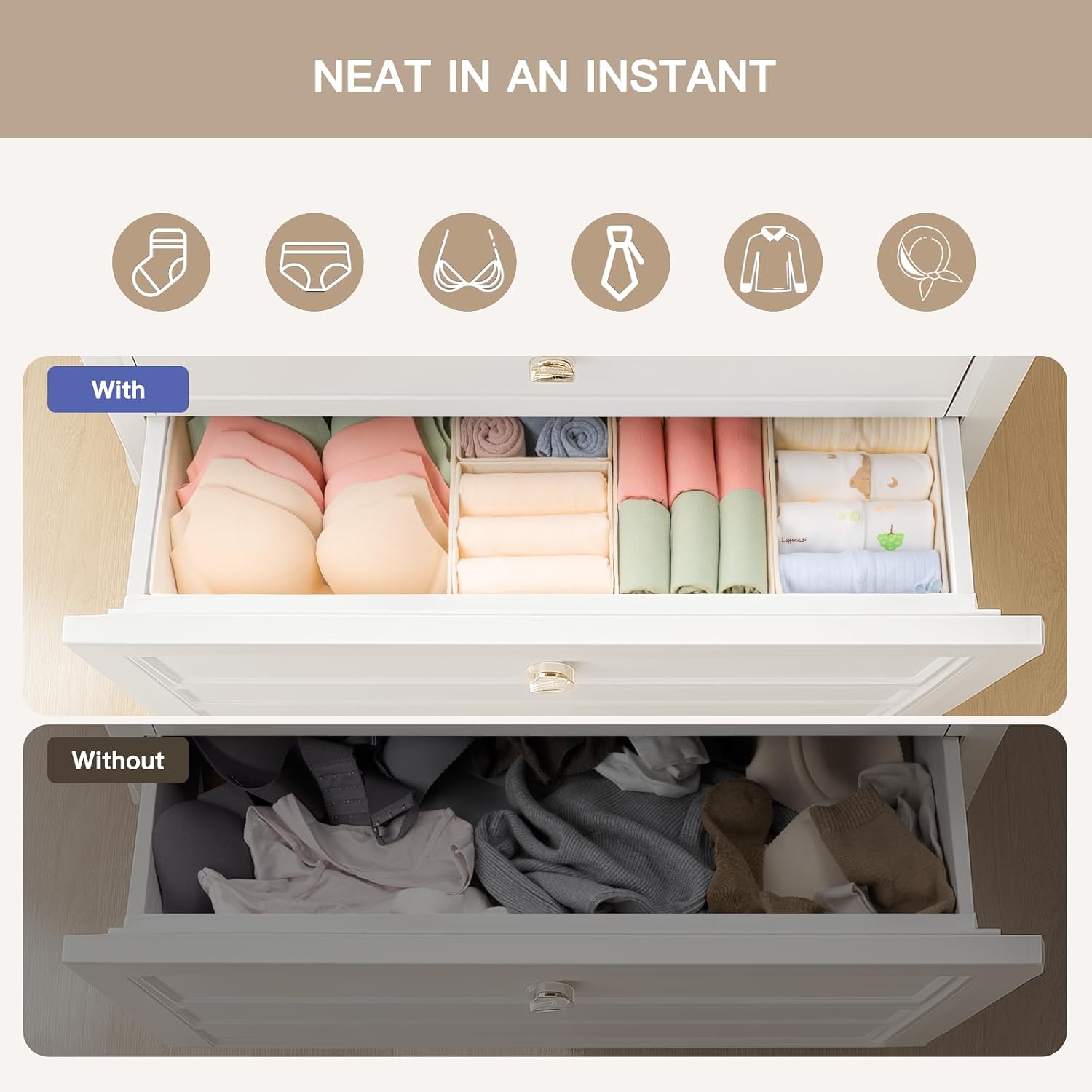 Drawer Organizer Clothes, 10 Pack Dresser Organizer For Baby Clothes, Underwear, Sock- Foldable Closet Organization And Storage Dividers Bins For Nursery, Bedroom (Beige)