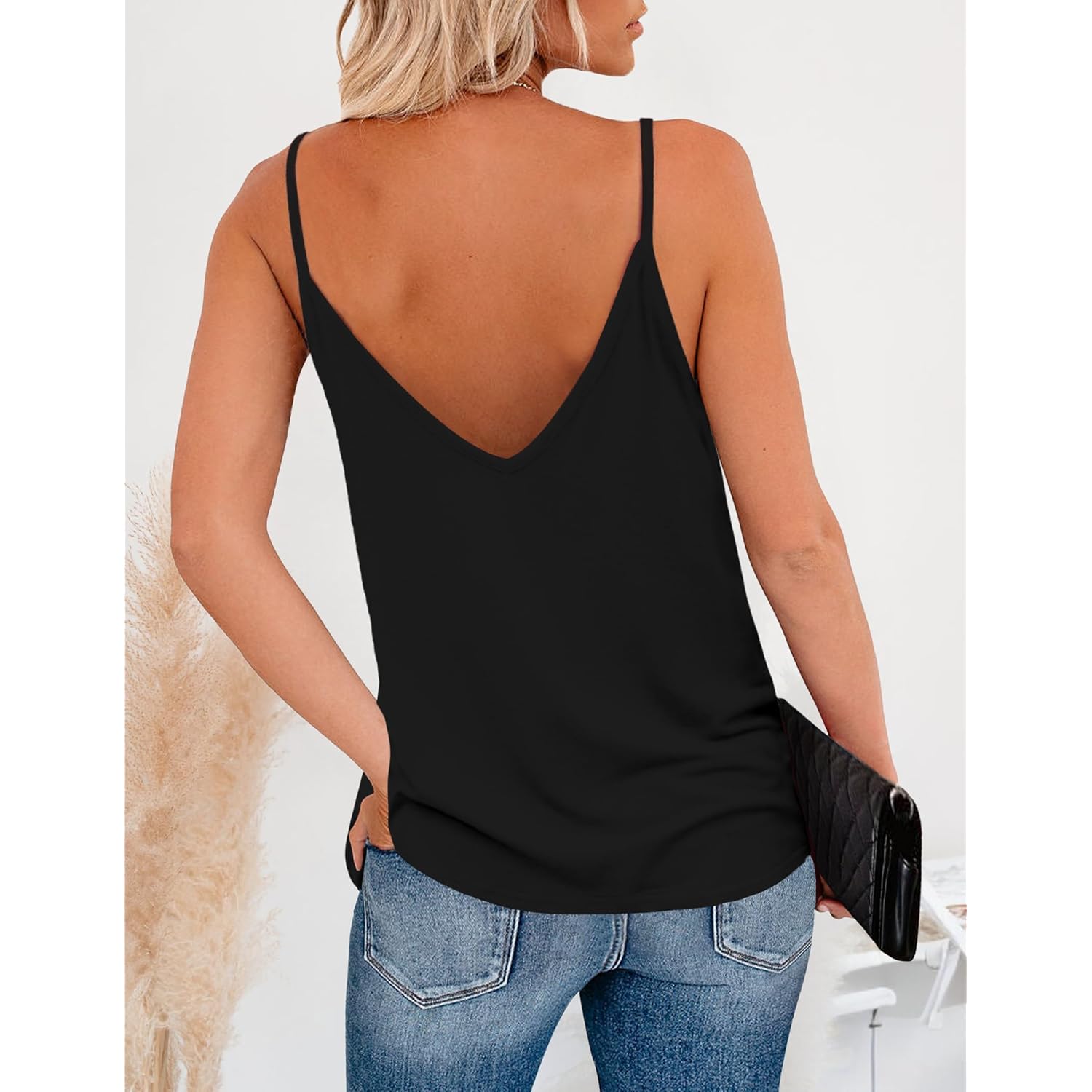 Womens V Neck Camisole Tank Top Strap Sleeveless T Shirt Casual Loose Vest Blouse - S-XXL