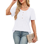 Womens Tops Dressy Casual Blouses Short Sleeve Shirts Plus Size Fashion Clothing Spring Summer Outfits Button Pleated Front