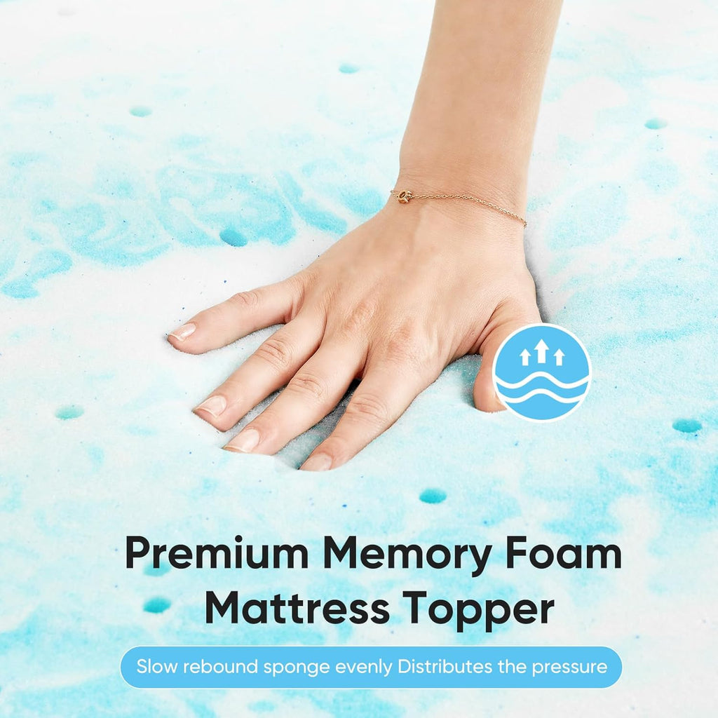 OLIXIS Gel Memory Foam Mattress Topper, Queen 3 Inch, Cooling Gel Infused Soft Comfy Breathable, Pressure-Relieving, CertiPUR-US Certified