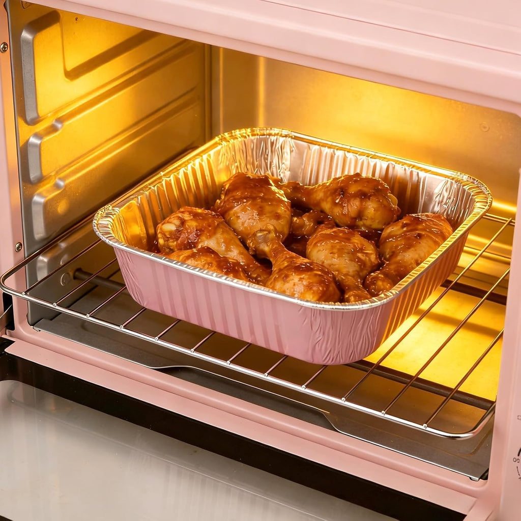 (35-Pack) Pink 8x8 Inch Disposable Aluminum Pans with Plastic Lids,Stickers and Cake Spoons,Square Cake Pans for Parties,Baking Trays,Foil Pans for Holiday Cooking, Parties Meal Prep, Storage