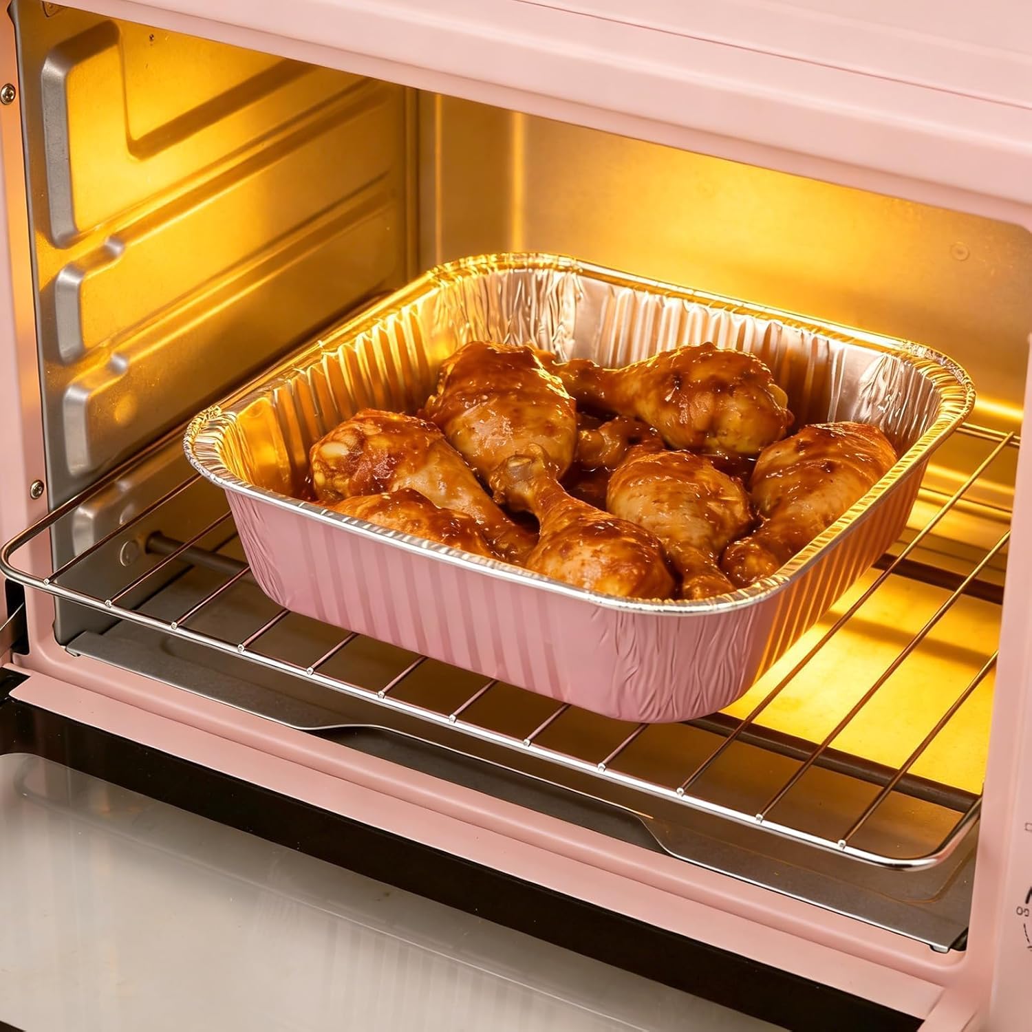 (35-Pack) Pink 8x8 Inch Disposable Aluminum Pans with Plastic Lids,Stickers and Cake Spoons,Square Cake Pans for Parties,Baking Trays,Foil Pans for Holiday Cooking, Parties Meal Prep, Storage