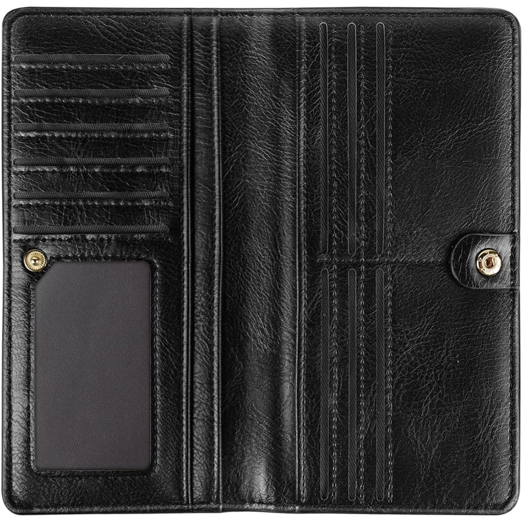 Ultra Slim Womens Wallet Minimalist Thin Long Leather Bifold Wallet RFID Blocking Card Holder Organizer with Zipper Coin Pocket Ladies Girls Gift Purse, Glitter Black