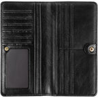 Ultra Slim Womens Wallet Minimalist Thin Long Leather Bifold Wallet RFID Blocking Card Holder Organizer with Zipper Coin Pocket Ladies Girls Gift Purse, Glitter Black