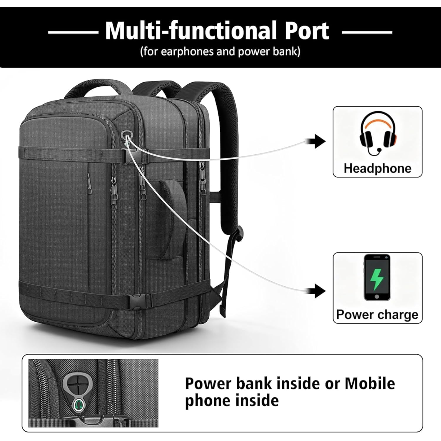 Travel Backpack With Lifetimewarranty,Expandable Carry On Backpack With Cable Access Port,Fits 17.3" Laptop Notebook,Water Resistant Weekender Backpack Business Trips,Daily Travel,Black