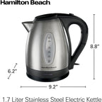 Hamilton Beach Electric Tea Kettle, Water Boiler & Heater, 1.7 Liter, Cordless Serving, 1500 Watts for Fast Boiling, Auto-Shutoff and Boil-Dry Protection, Stainless Steel (40880)