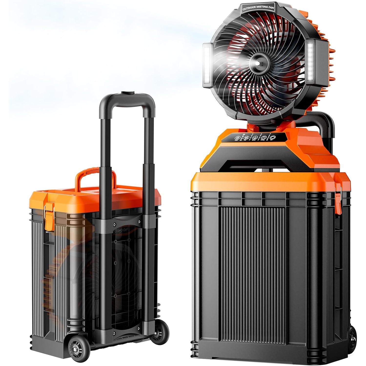 40000Mah Portable Misting Fan, 62H Max Runtime Rechargeable Mister Fan With 15L Bucket, Retractable Handle, Wide-Angle Oscillating Mist Fan For Outside Patios Golf Sports Camping Essentials