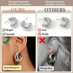 12 Pairs Chunky Silver Hoop Earrings for Women Trendy, Silver Plated Lightweight Thick Open Twisted Stack, Non Tarnish Huggie Hoops Earring Set