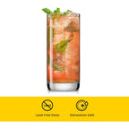 JoyJolt Faye 13oz Highball Glasses, 6pc Tall Glass Sets. Lead-Free Crystal Drinking Glasses. Water Glasses, Mojito Glass Cups, Tom Collins Bar Glassware, and Mixed Drink Cocktail Glass Set