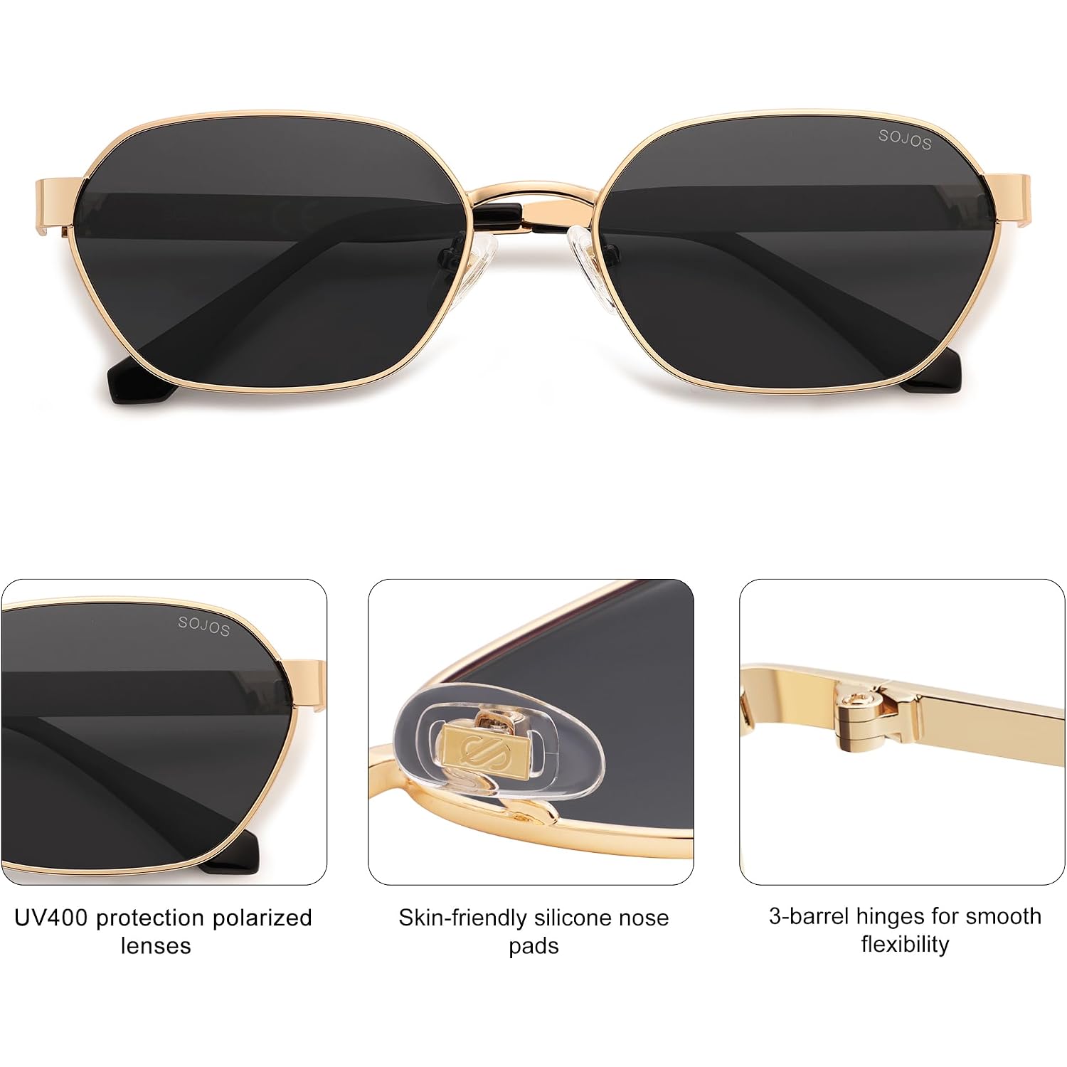Sojos Trendy Polarized Hexagon Sunglasses For Women Men, Uv400 Retro Rectangle Shades Sj1238